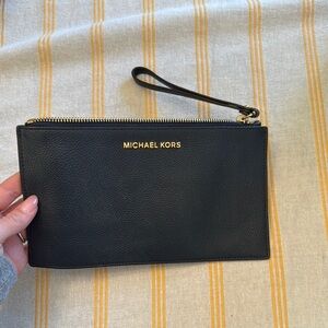 Michael Kors Black Leather Wristlet Clutch